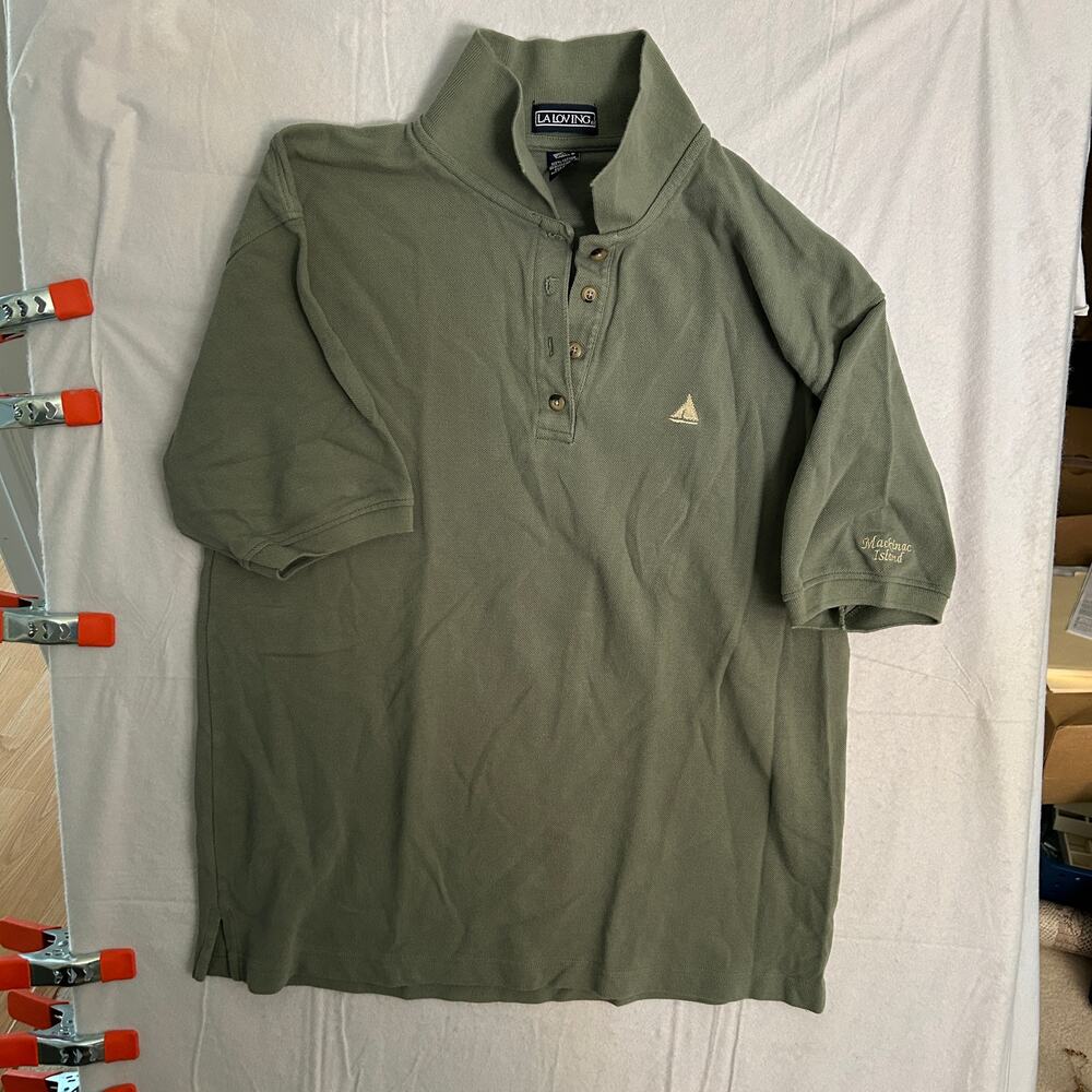 LA Loving Mackinac Island Mens Polo Shirt Sz XL Green Embroidered Sailboat